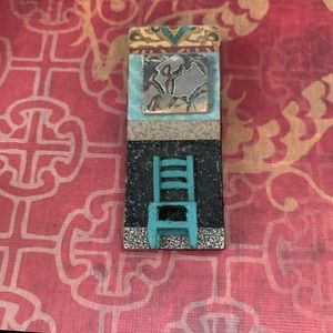 Artsy blue chair brooch pin